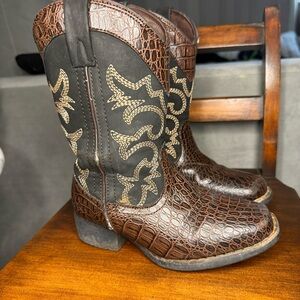 Kids Brown Croc Embossed Cowboy Boots Size 10M Embroidered Youth Western Style